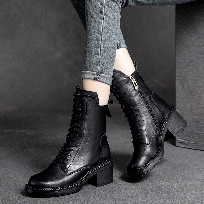 Retro Leren Rits Wedge Boots – Dames Laarzen met Hoge Hak & Comfortabele Pasvorm