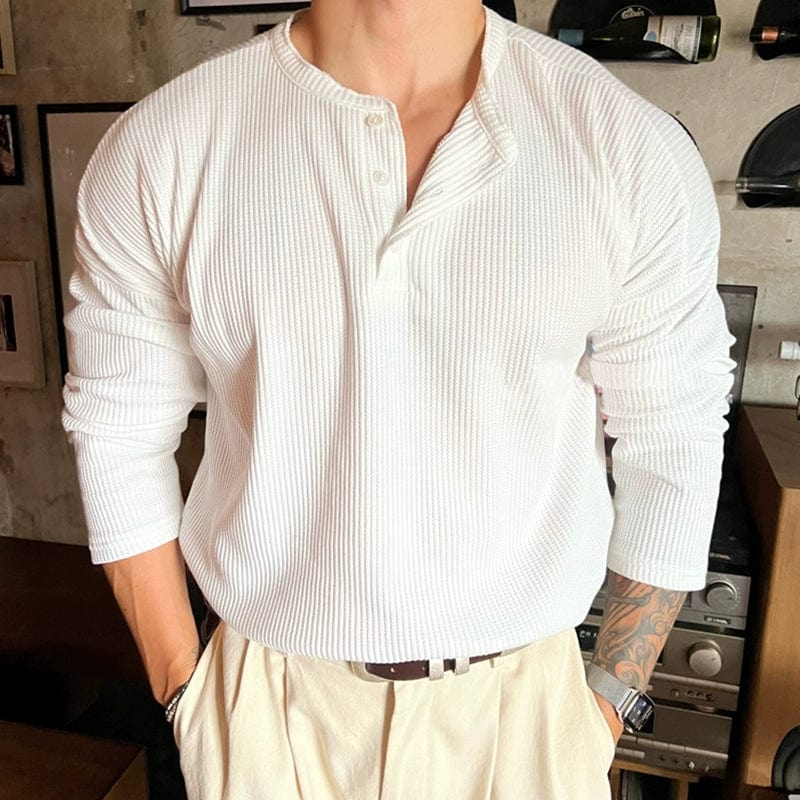 Knitted Collar Longsleeve Shirt – Tijdloze Gebreide Pullover met Kraag voor Heren