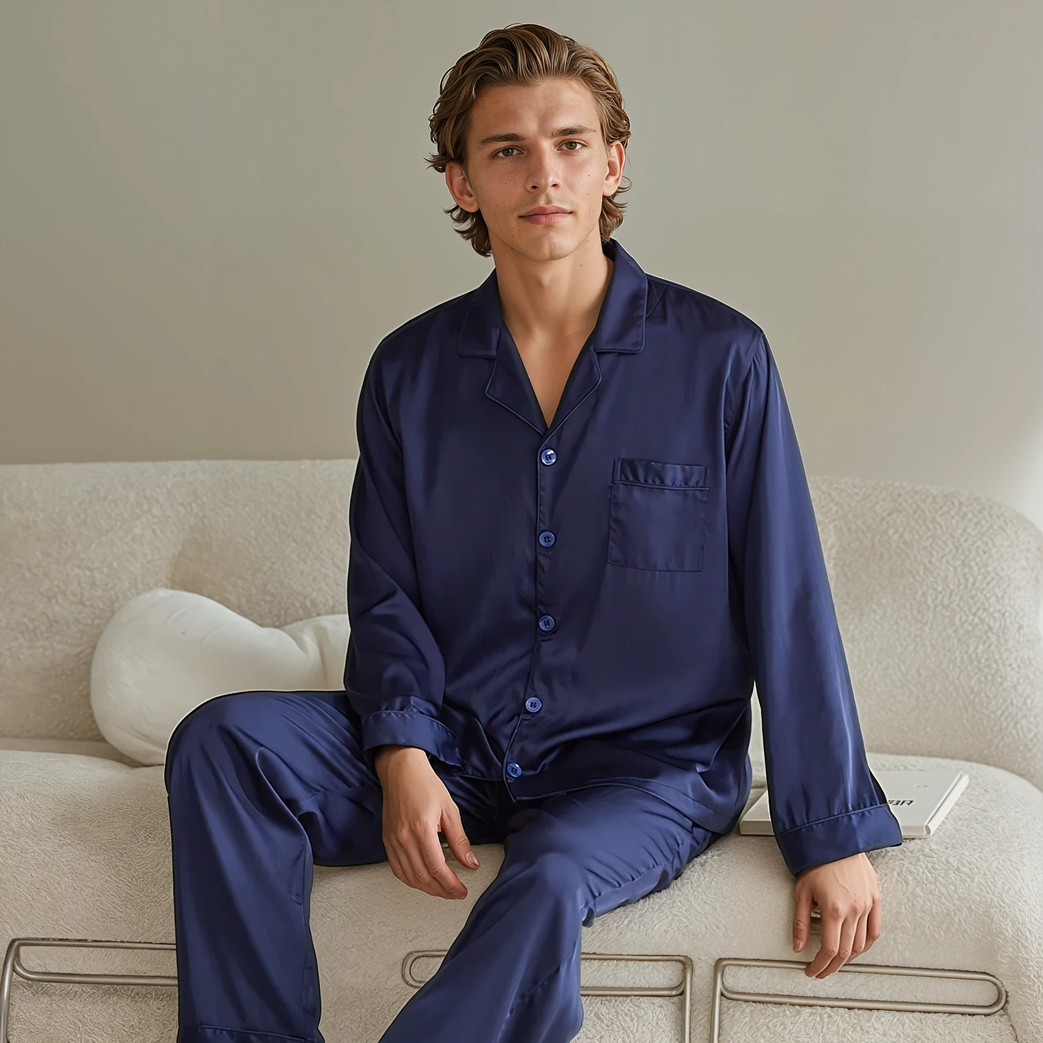 Bijpassende Koppelpyjama Set – Ademend Ice Silk Huispak voor Hem & Haar, Lange Mouwen, Lente & Herfst