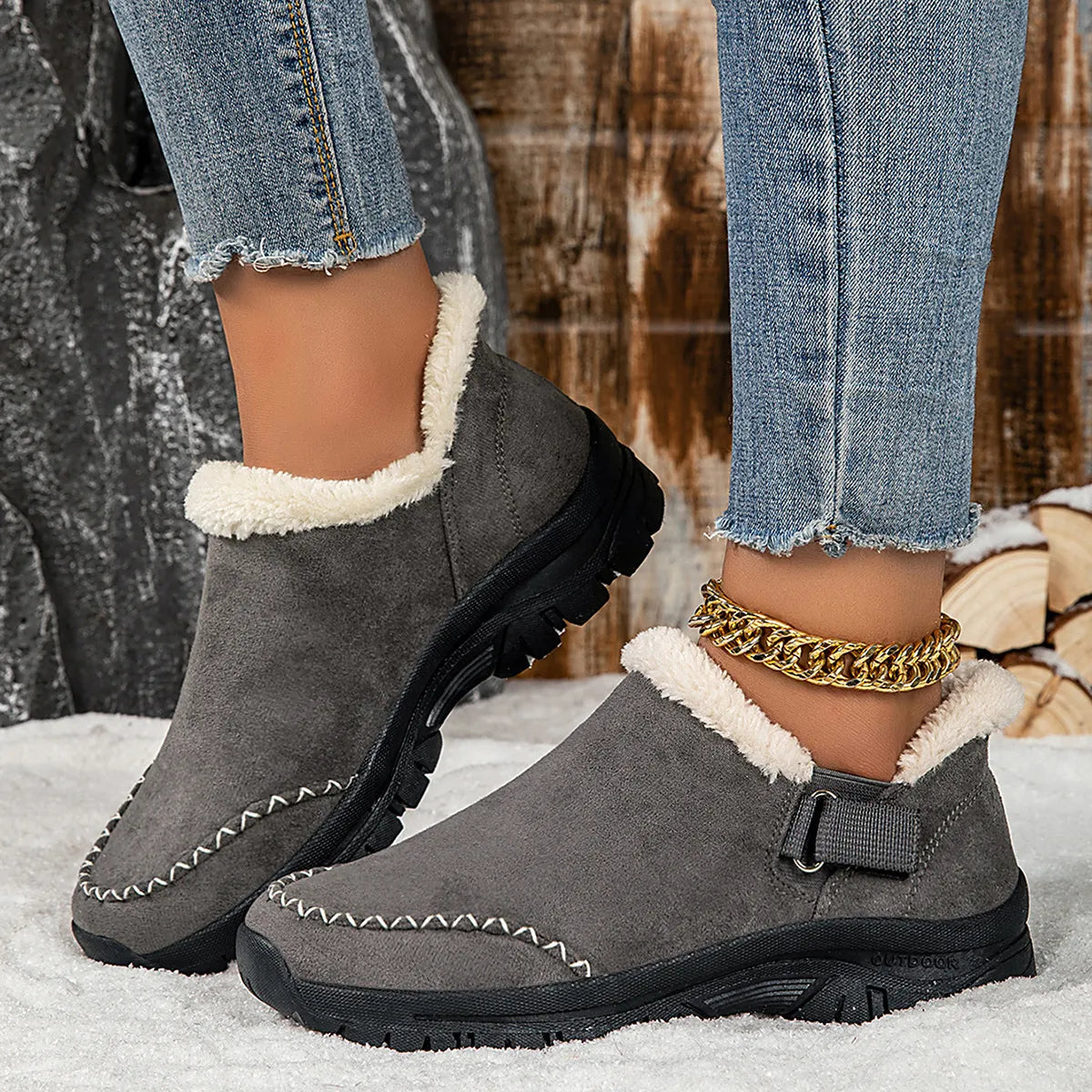 Winter Instappers met Imitatiebont Voering – Warme Orthopedische Schoenen met Antislip Zool