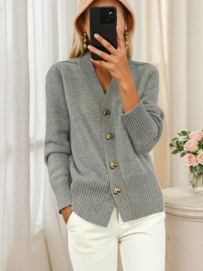 Elegant Heart Button Cardigan – Dames Vest met Hartvormige Knopen | Tijdloos & Stijlvol