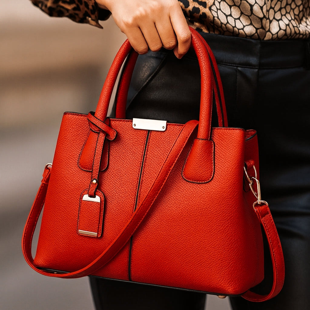Dames Handtas – Luxe Leren Textuur, Ruim & Stijlvol met Schouderriem