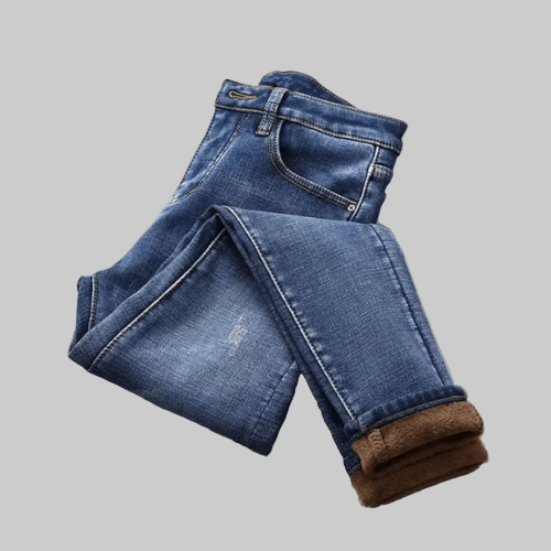 Thermische Fleece Gevoerde Stretch Jeans – Warme Winter Denim Broek