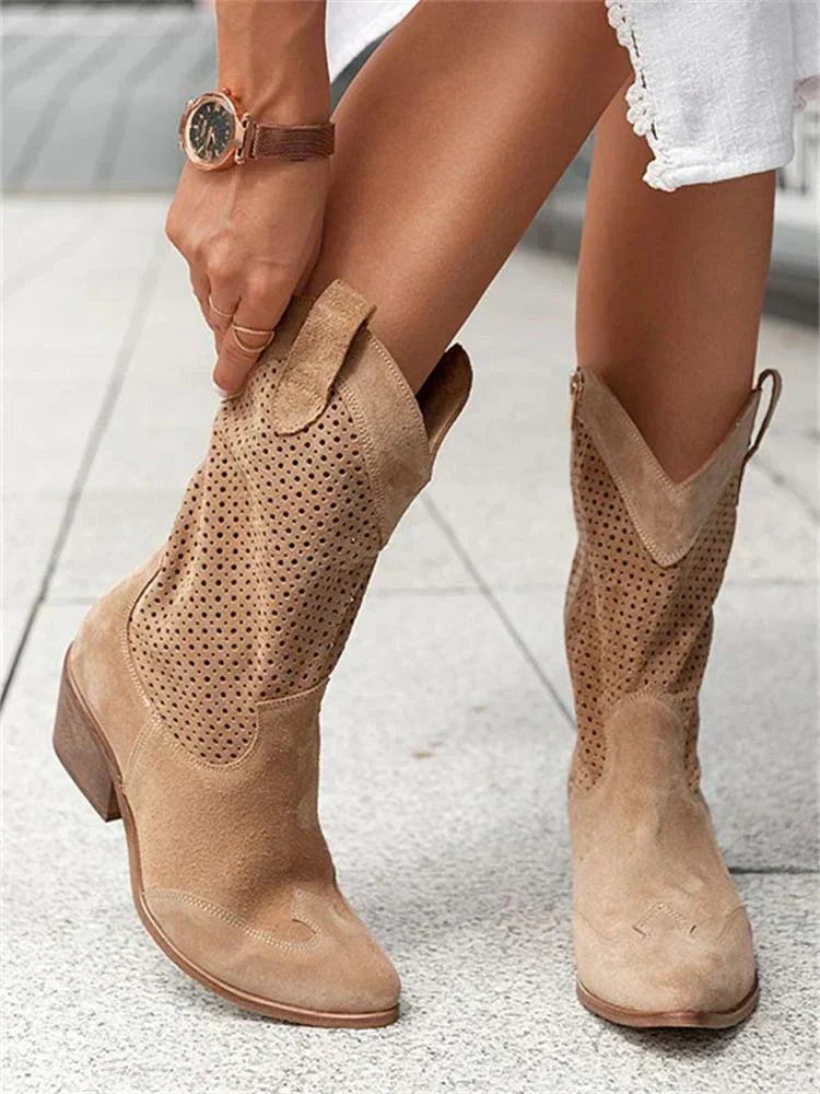 Western Enkellaarzen Dames – Pointed Toe & Blokhak | Stijlvolle Mid-Calf Cowboy Boots