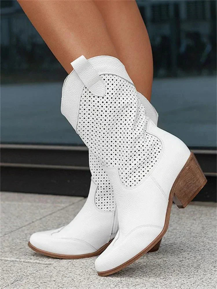 Western Enkellaarzen Dames – Pointed Toe & Blokhak | Stijlvolle Mid-Calf Cowboy Boots