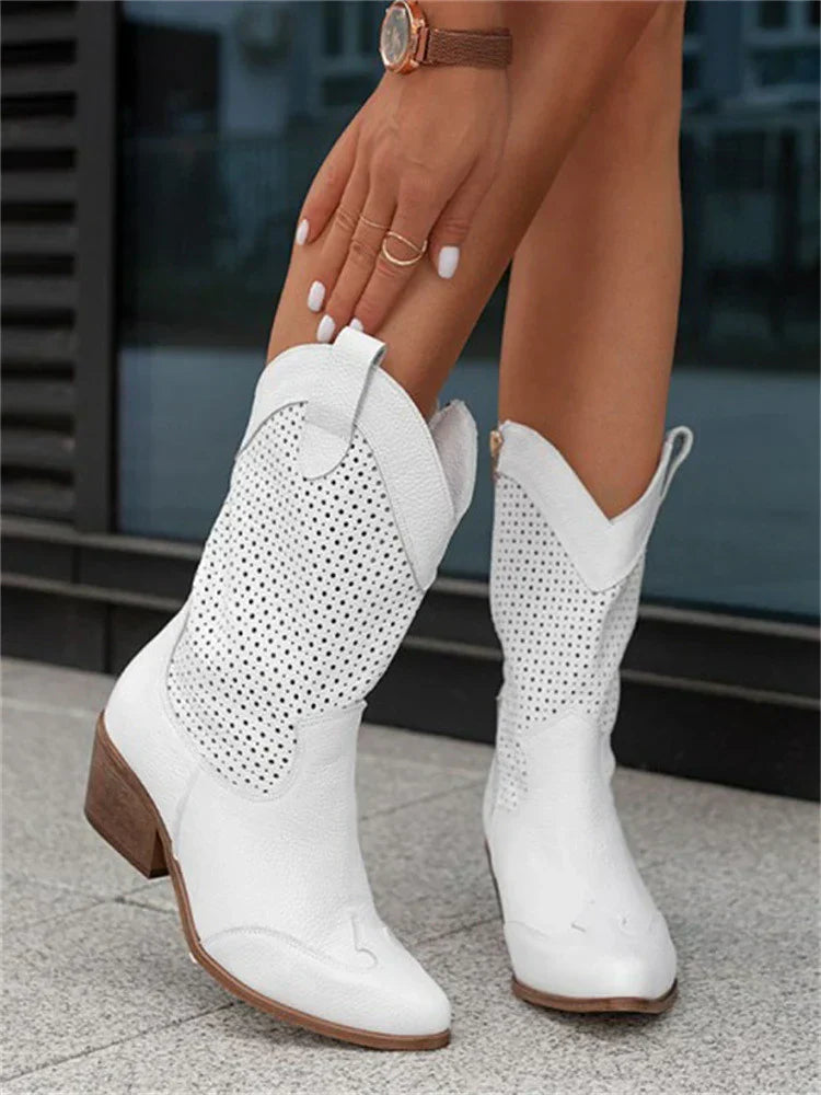 Western Enkellaarzen Dames – Pointed Toe & Blokhak | Stijlvolle Mid-Calf Cowboy Boots