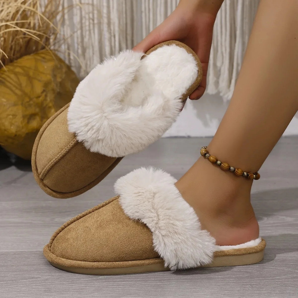 Dames Grote Maten Slip-On Pantoffels – Warme Katoenen Slippers met Zachte Zool voor Binnen & Buiten