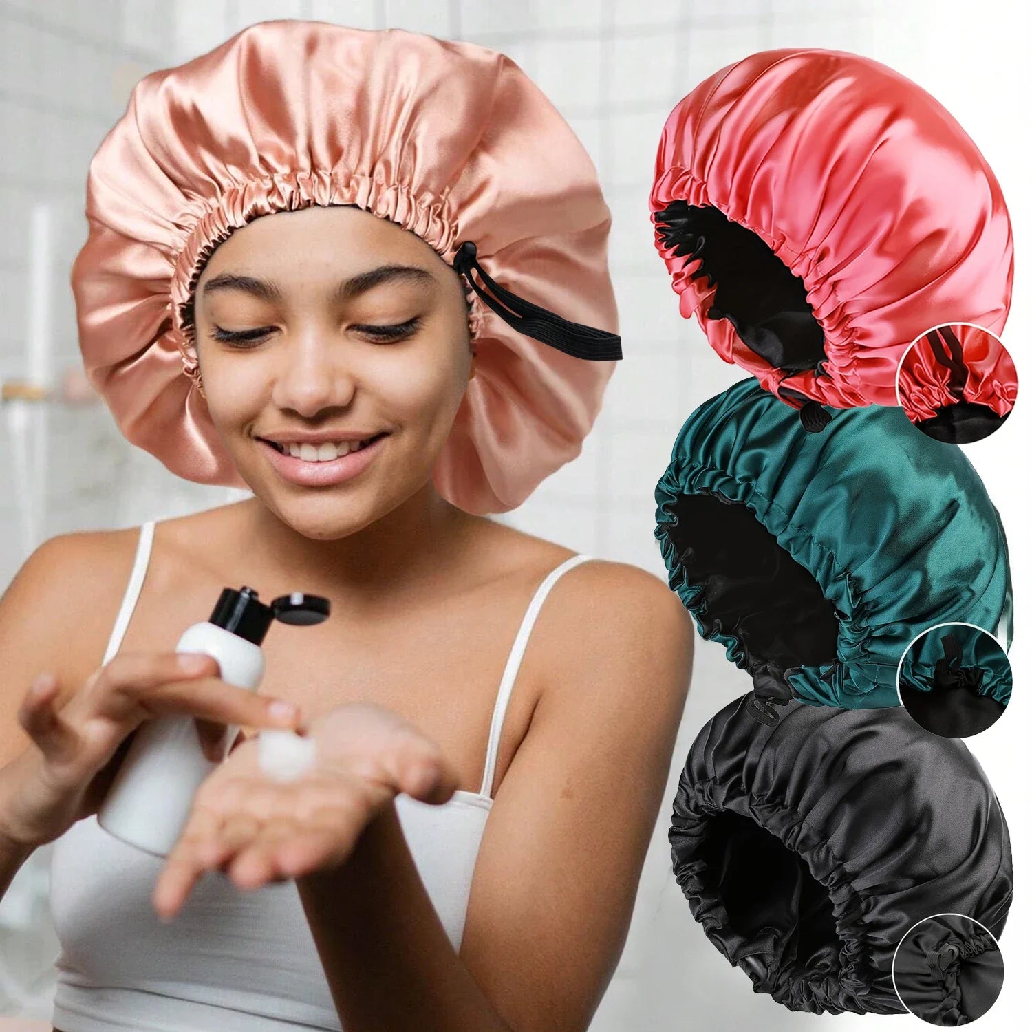 Dames Mode Bonnet – Zachte Zijdezachte Dubbelgelaagde Haarmuts met Knopen, Verstelbaar & Comfortabel voor Dagelijks Gebruik en Slaap