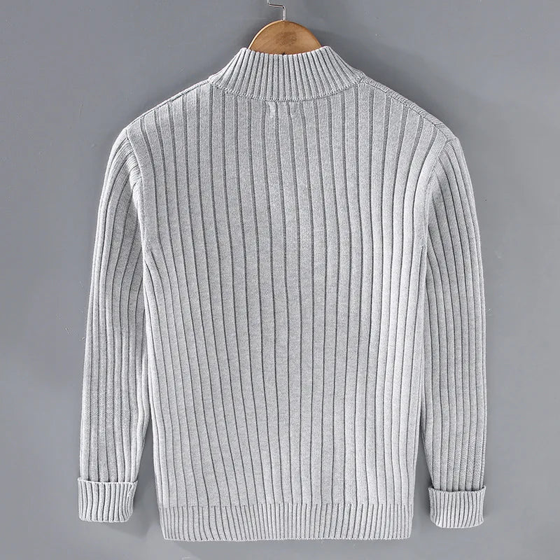 Merino Zip Cardigan – Luxe Shetland Wol Herenvest met Rits en Turtleneck