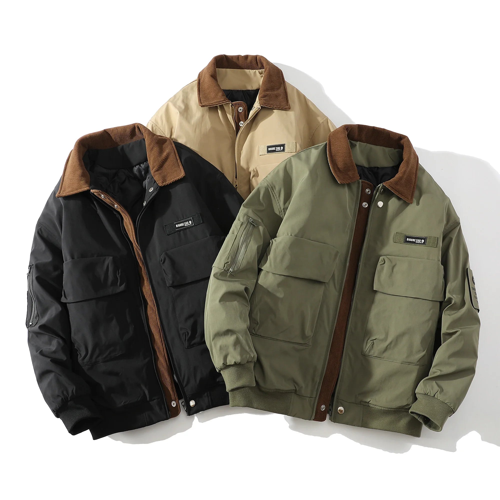 Heren Bomberjas – Outdoor Casual Jas met Zakken en Corduroy Kraag
