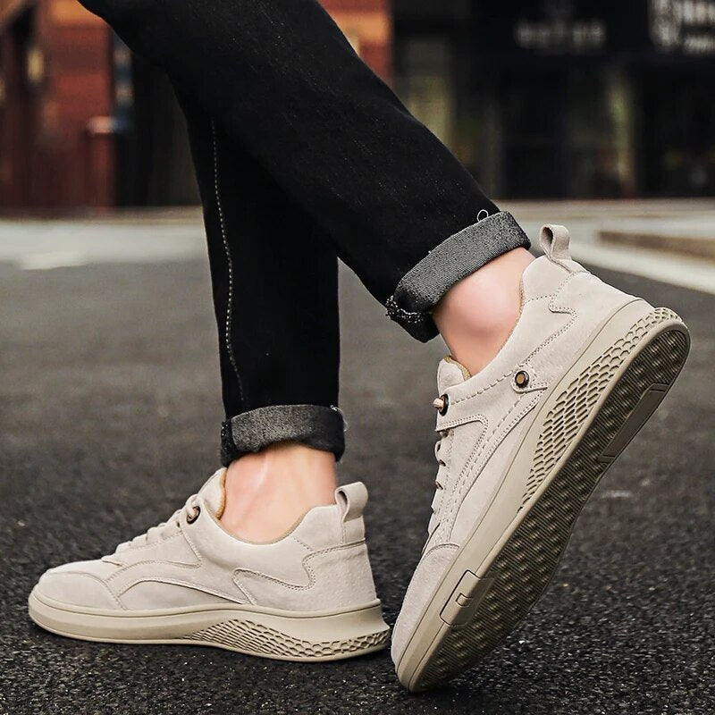 Heren Suède Leren Sneakers – Casual Ademend Schoenen met Comfortabele Zool en Duurzame Loopzool