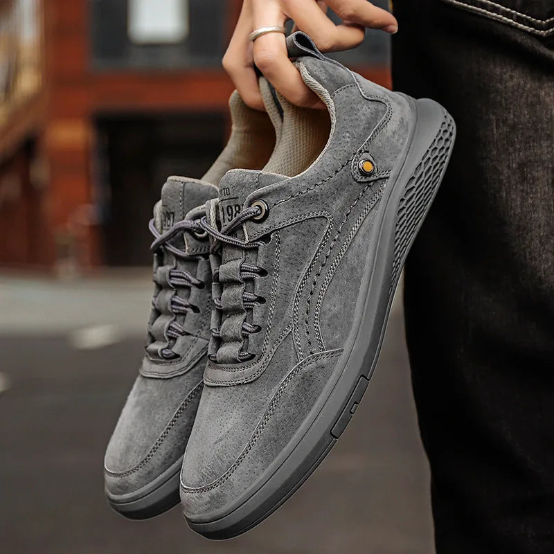 Heren Suède Leren Sneakers – Casual Ademend Schoenen met Comfortabele Zool en Duurzame Loopzool