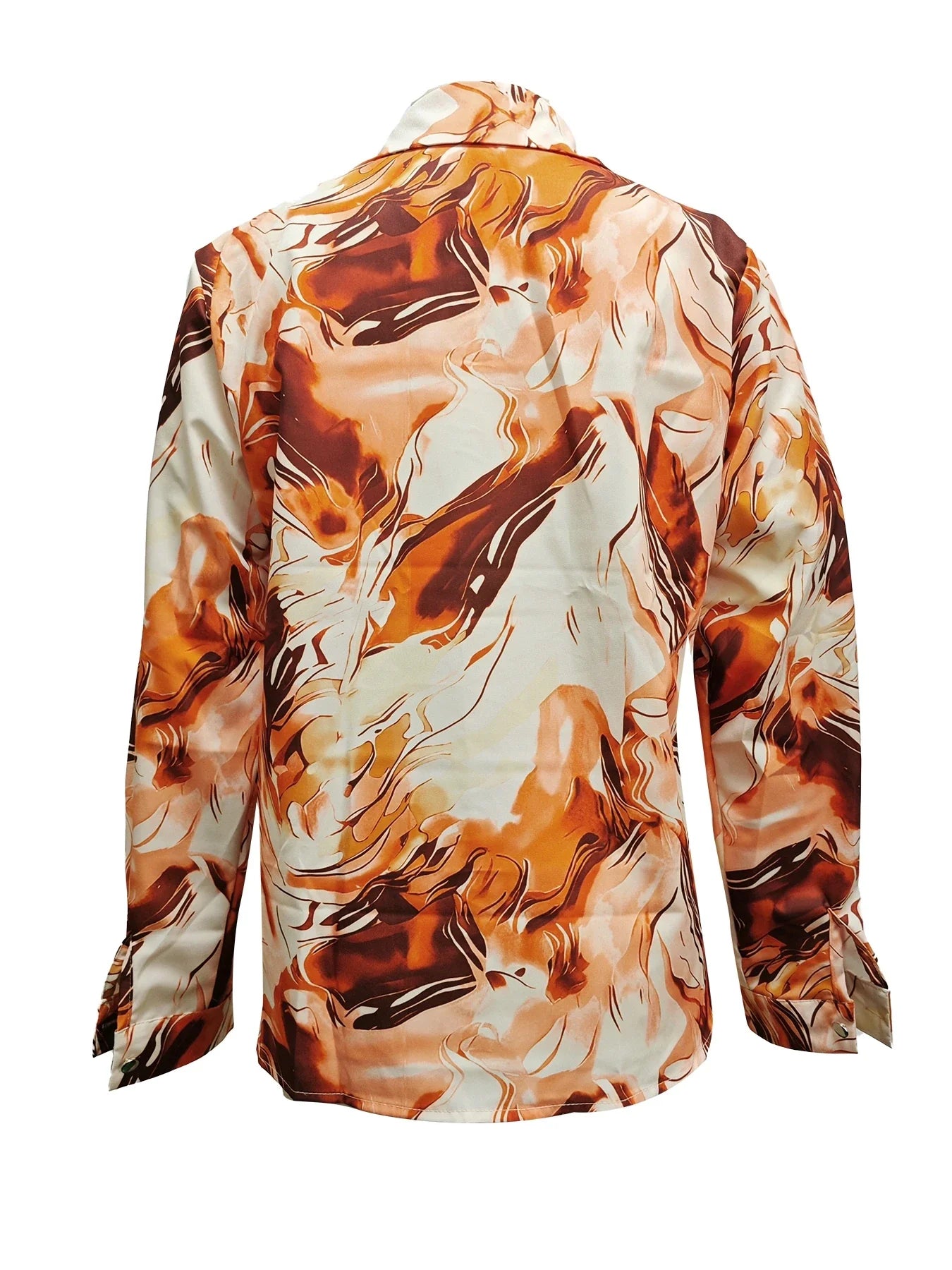 Satijn-Zijde Mix Overhemd met Marmerglans Print – Losvallend, Stijlvol en Elegant