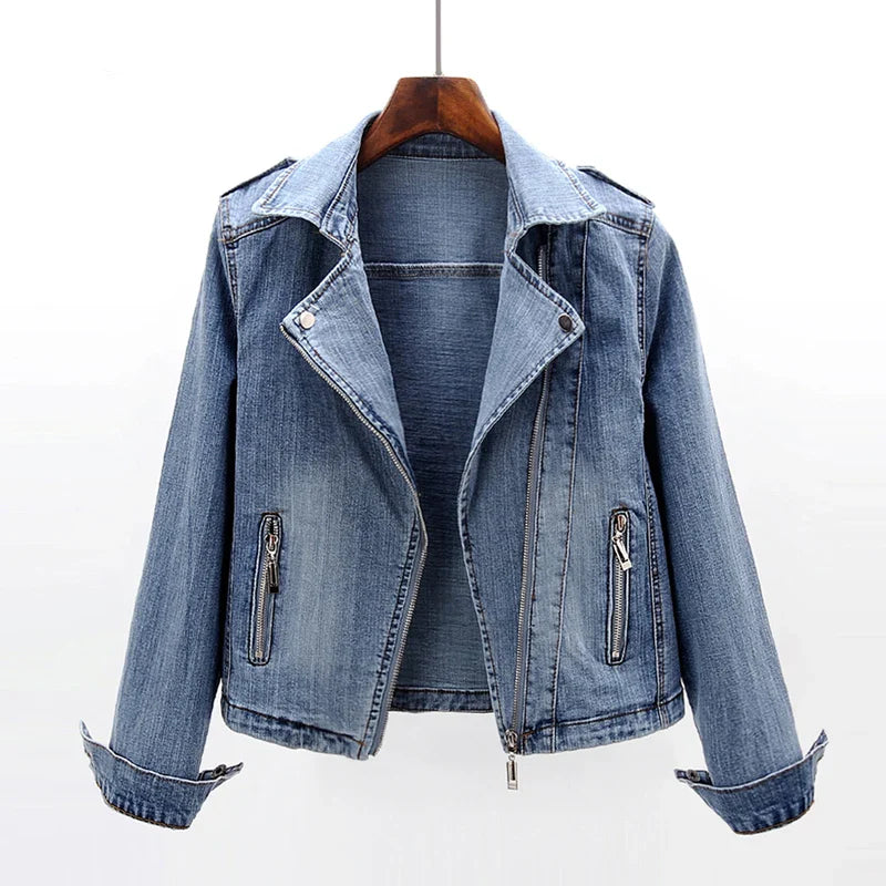 Denim Ritsjack – Slim Fit Moto Jacket van Biologisch Katoen met Moderne Ritsdetails