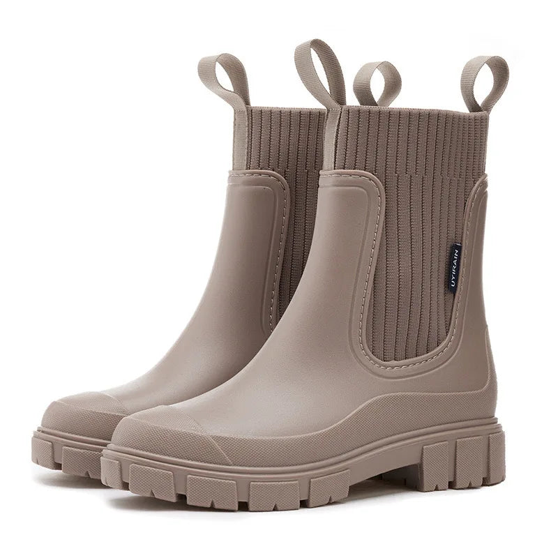 Dames Regenlaarzen – Halfhoge Waterdichte Boots met Plateau & Antislip Zool