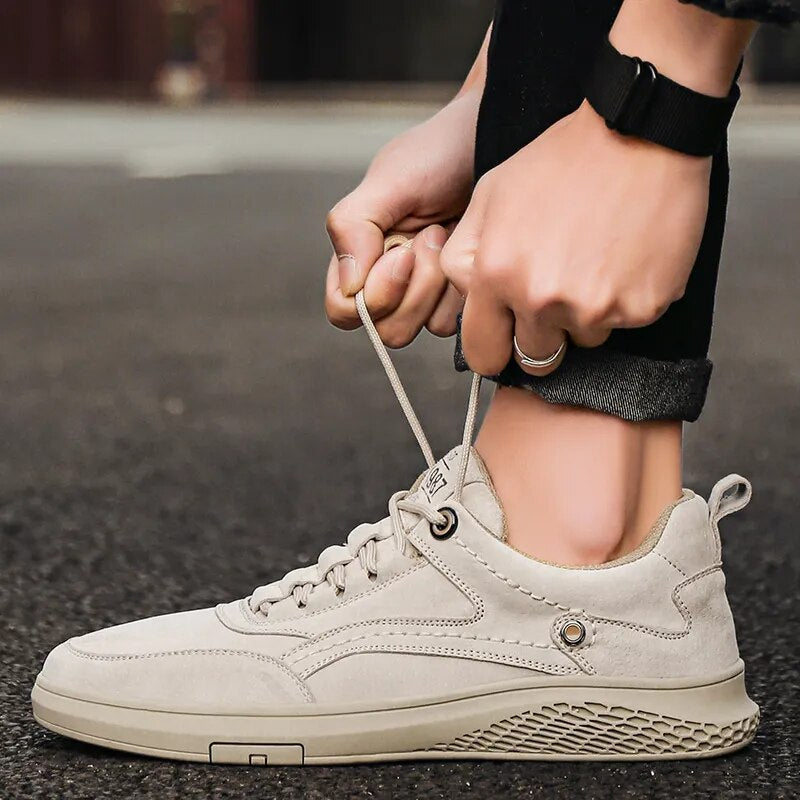 Heren Suède Leren Sneakers – Casual Ademend Schoenen met Comfortabele Zool en Duurzame Loopzool
