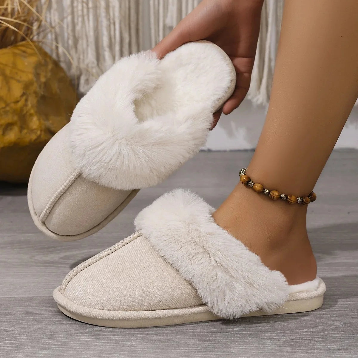 Dames Grote Maten Slip-On Pantoffels – Warme Katoenen Slippers met Zachte Zool voor Binnen & Buiten