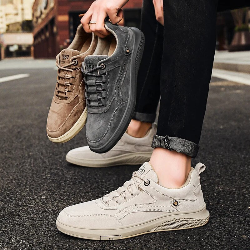 Heren Suède Leren Sneakers – Casual Ademend Schoenen met Comfortabele Zool en Duurzame Loopzool