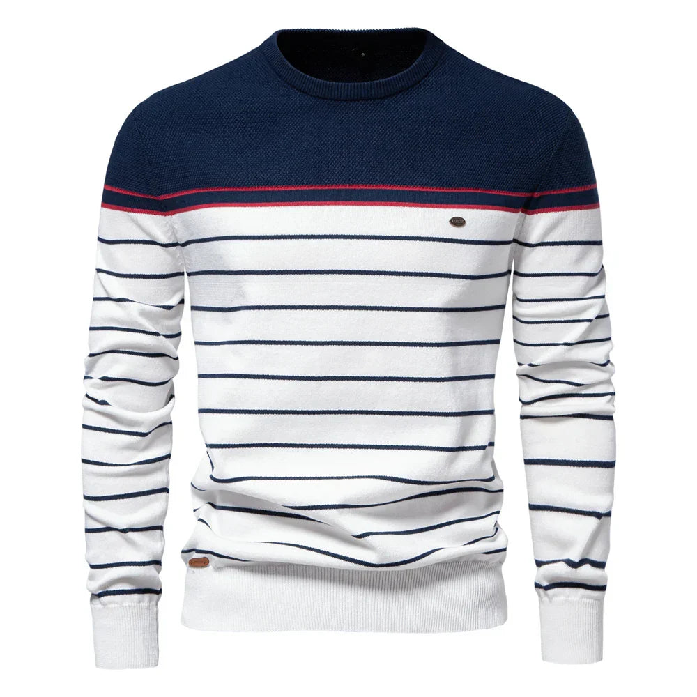 Herentrui met Strepen – Slim Fit Katoenen Gebreide Pullover met Modern Design en Comfort