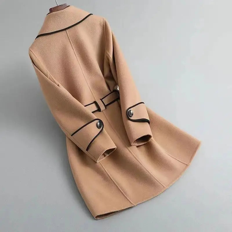 Gestrikte Wrap Jas – Elegante Wolmix Jas met Tailleceintuur