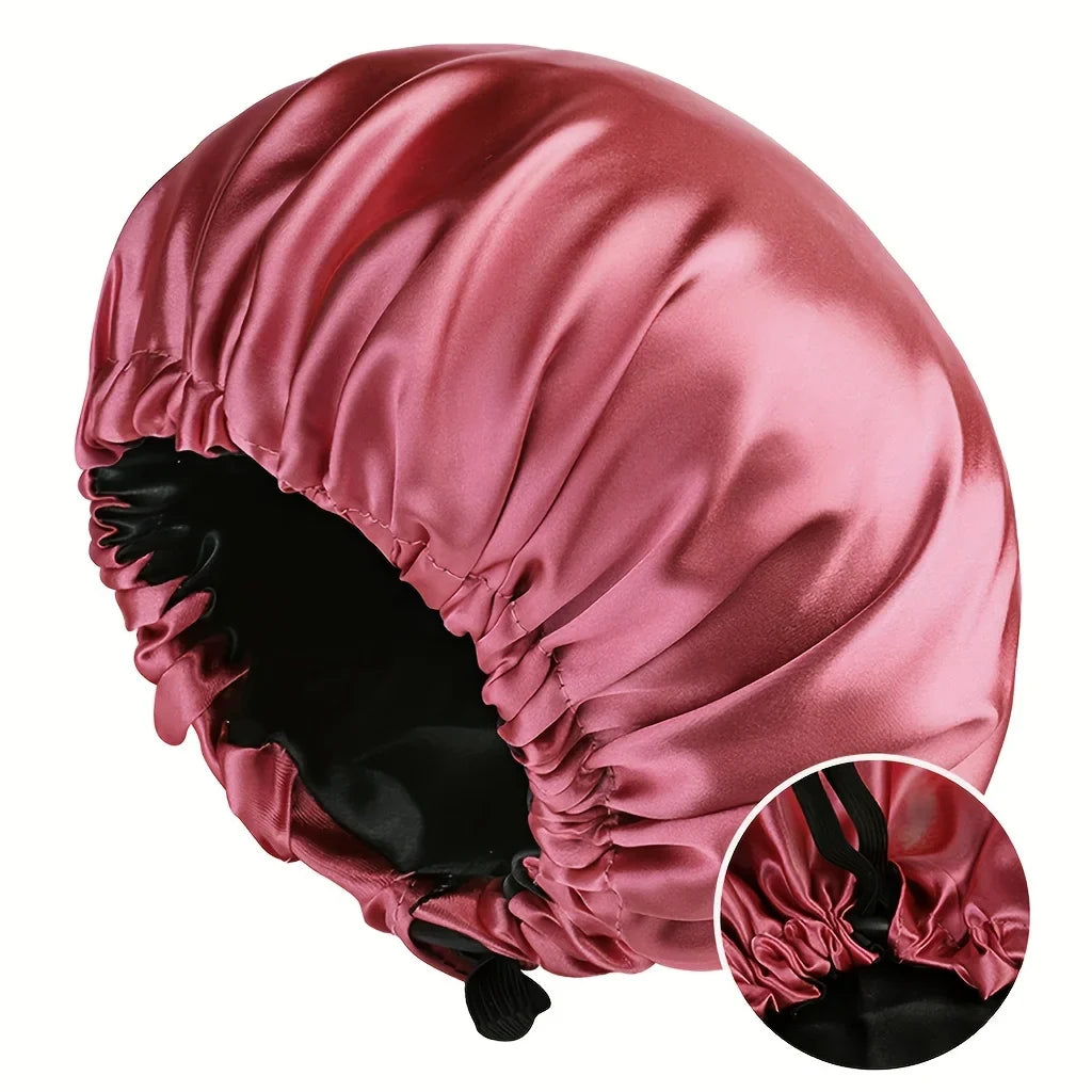 Dames Mode Bonnet – Zachte Zijdezachte Dubbelgelaagde Haarmuts met Knopen, Verstelbaar & Comfortabel voor Dagelijks Gebruik en Slaap