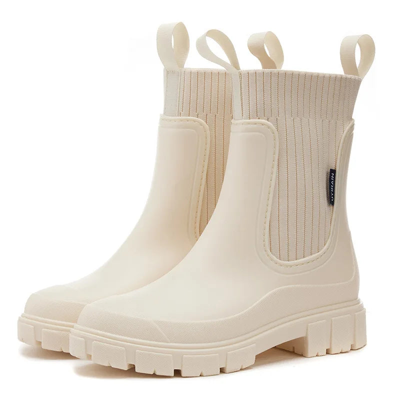 Dames Regenlaarzen – Halfhoge Waterdichte Boots met Plateau & Antislip Zool