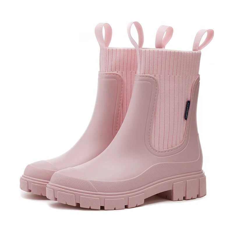 Dames Regenlaarzen – Halfhoge Waterdichte Boots met Plateau & Antislip Zool