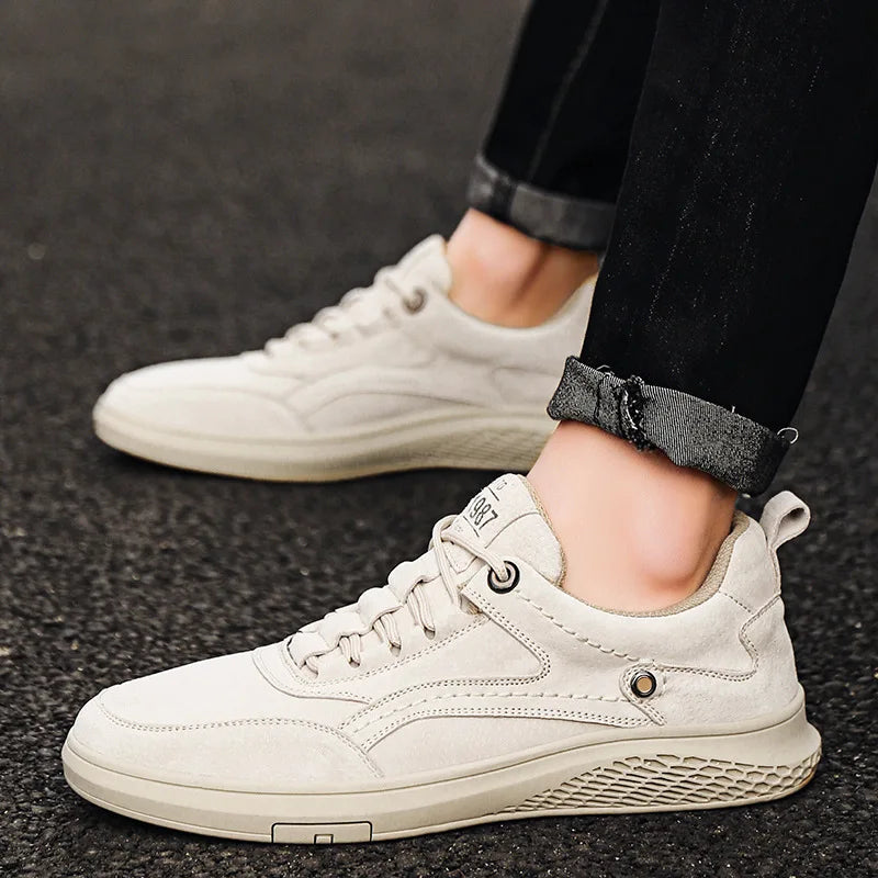 Heren Suède Leren Sneakers – Casual Ademend Schoenen met Comfortabele Zool en Duurzame Loopzool