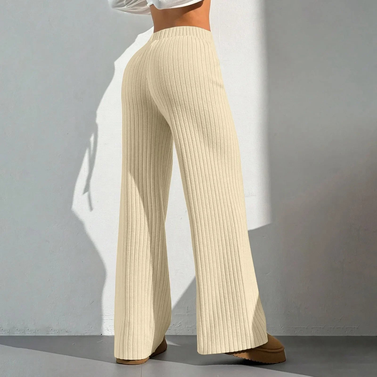 Ribbroek Dames – Comfortabele Wide Leg Lounge Pants met Elastische Taille