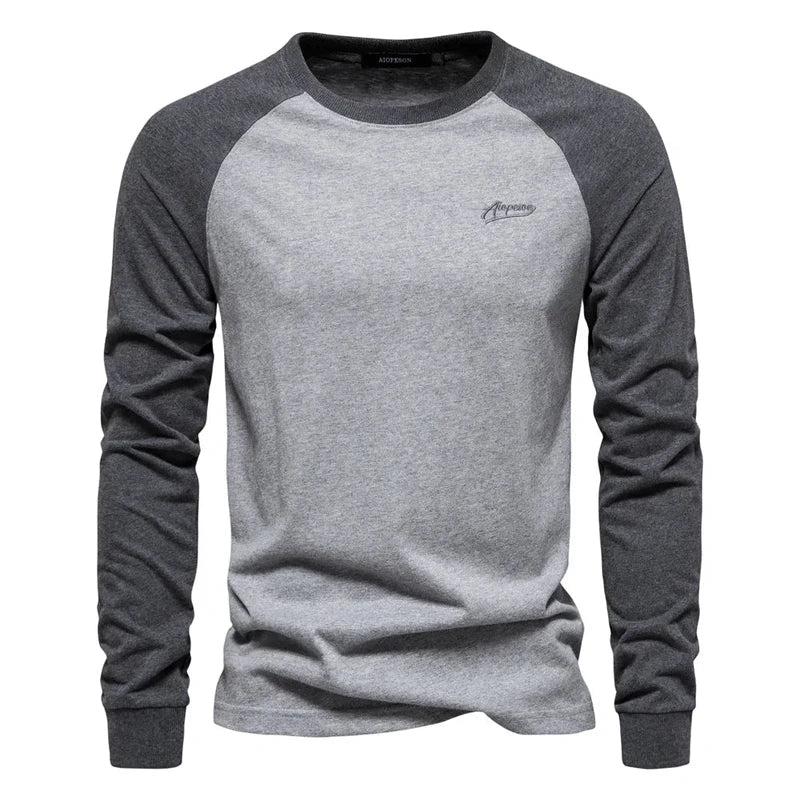 Ademend Heren Longsleeve Shirt met Raglanmouwen – Slim Fit Katoenen T-shirt