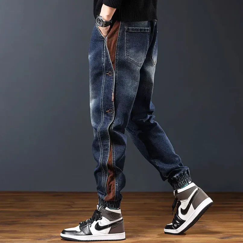Retro Jeans voor Heren – Comfortabele Vintage Denim met Elastische Taille & Cordon Details