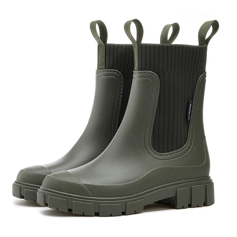 Dames Regenlaarzen – Halfhoge Waterdichte Boots met Plateau & Antislip Zool