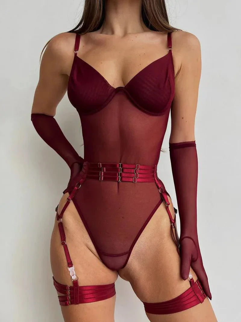 BloodMoon Bodysuit – Verleidelijk & Verfijnd in Transparante Tulle