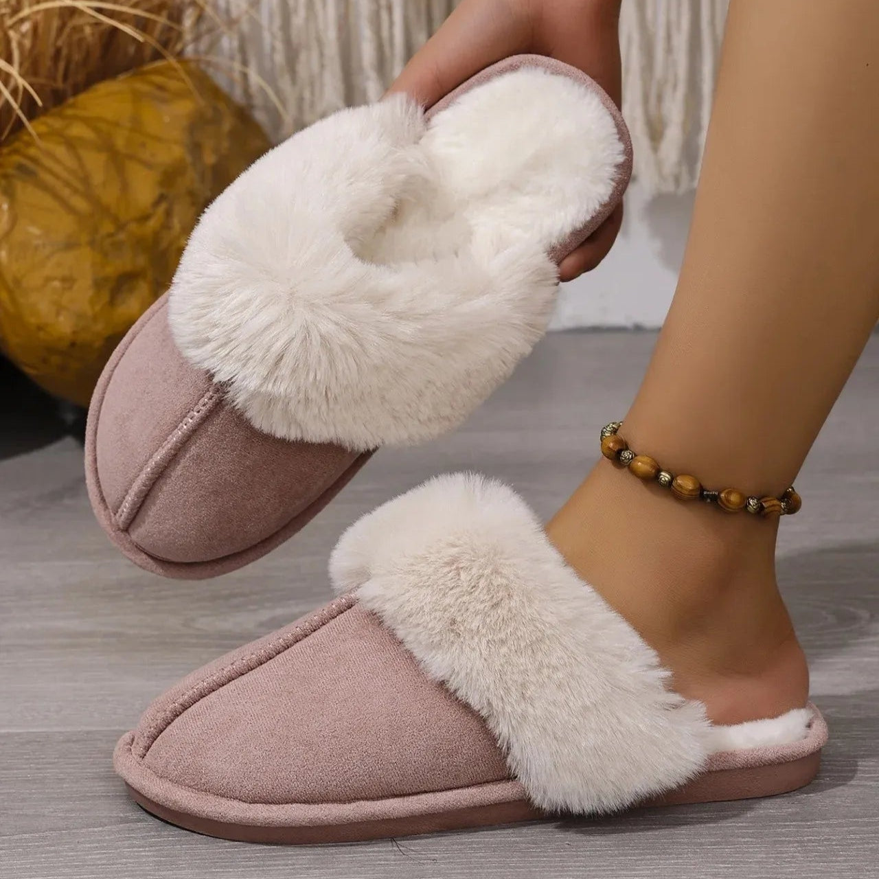 Dames Grote Maten Slip-On Pantoffels – Warme Katoenen Slippers met Zachte Zool voor Binnen & Buiten