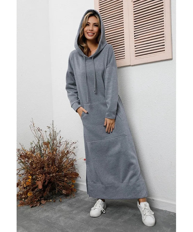 Maxi Hoodie Jurk – Warme & Comfortabele Casual Stijl voor Herfst en Winter
