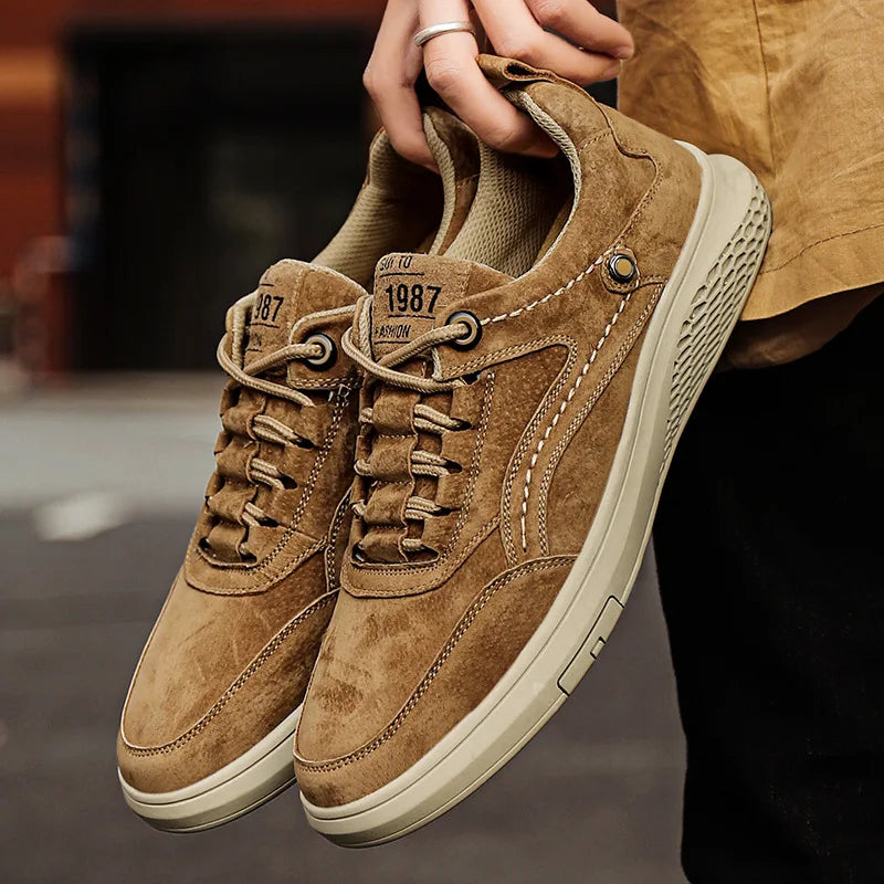 Heren Suède Leren Sneakers – Casual Ademend Schoenen met Comfortabele Zool en Duurzame Loopzool