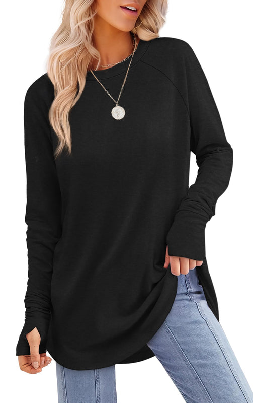 Dames Tunic Top met Lange Mouwen & Duimsgaten – Comfortabele Shirtstijl om te Dragen met Leggings