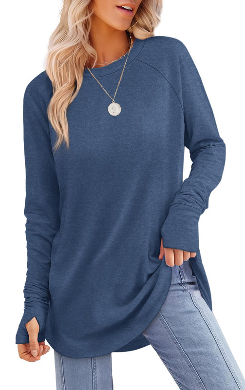 Dames Tunic Top met Lange Mouwen & Duimsgaten – Comfortabele Shirtstijl om te Dragen met Leggings