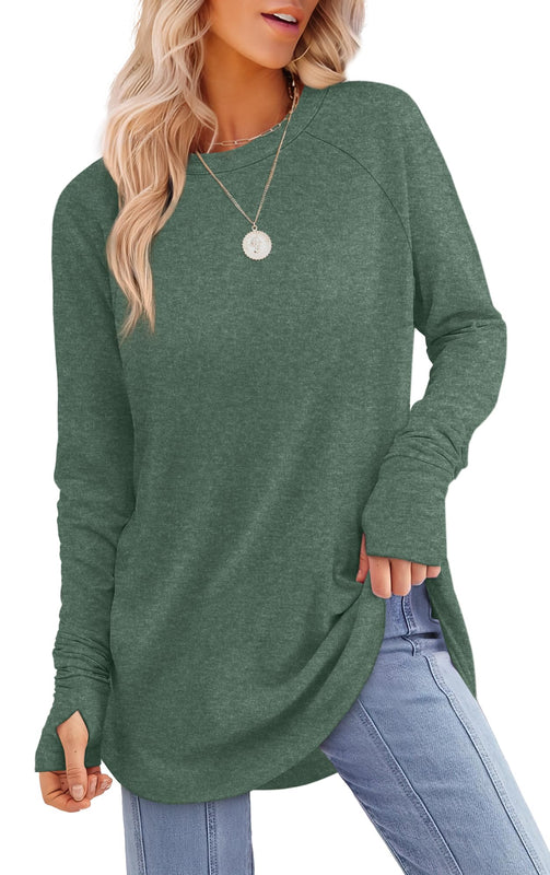 Dames Tunic Top met Lange Mouwen & Duimsgaten – Comfortabele Shirtstijl om te Dragen met Leggings