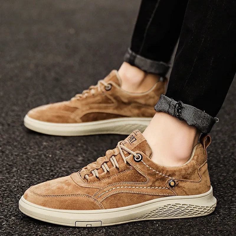 Heren Suède Leren Sneakers – Casual Ademend Schoenen met Comfortabele Zool en Duurzame Loopzool