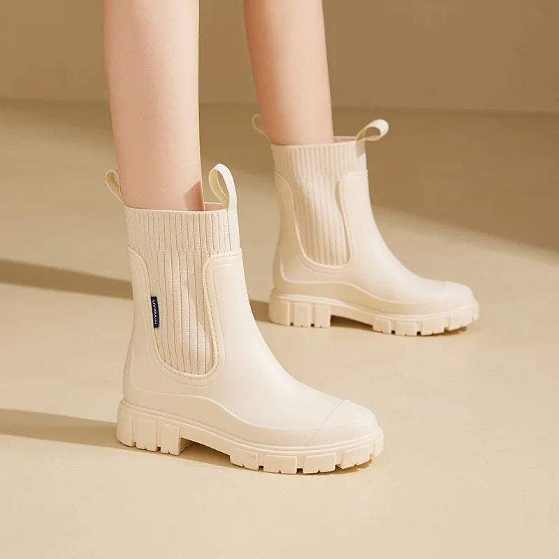 Dames Regenlaarzen – Halfhoge Waterdichte Boots met Plateau & Antislip Zool