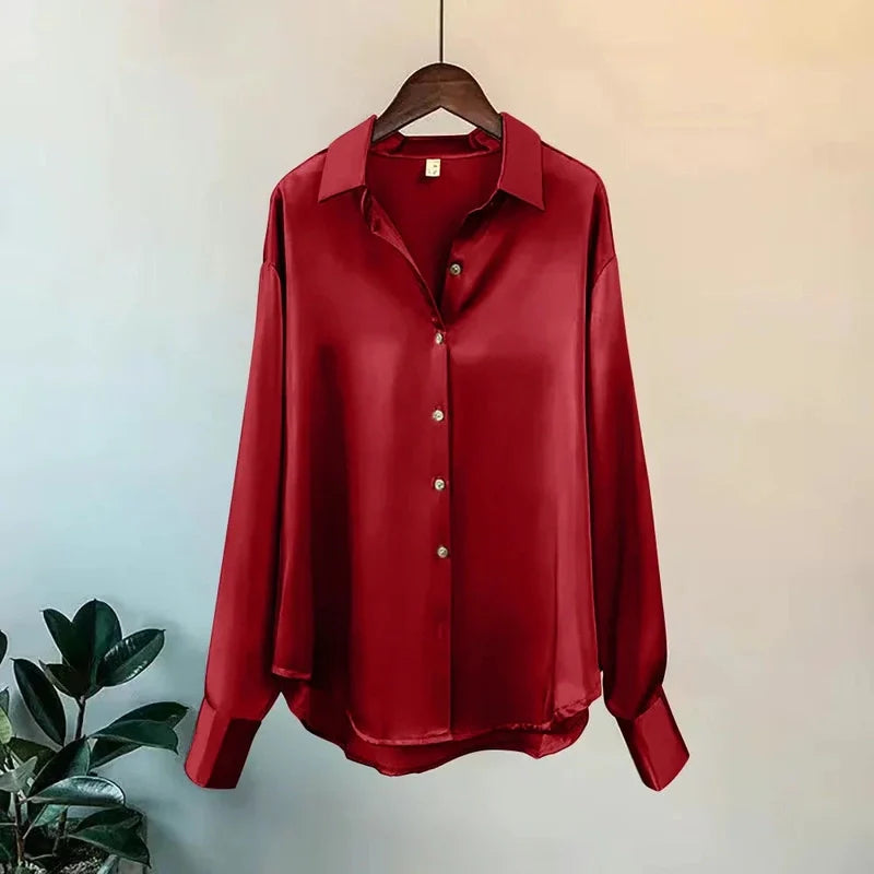 Elegante Satijnen Blouse – Luchtige Pasvorm, Zijdezacht, Voor Dag en Nacht