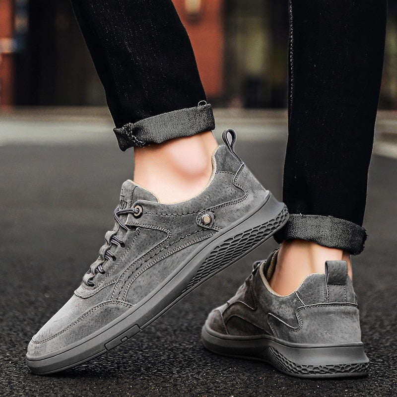 Heren Suède Leren Sneakers – Casual Ademend Schoenen met Comfortabele Zool en Duurzame Loopzool