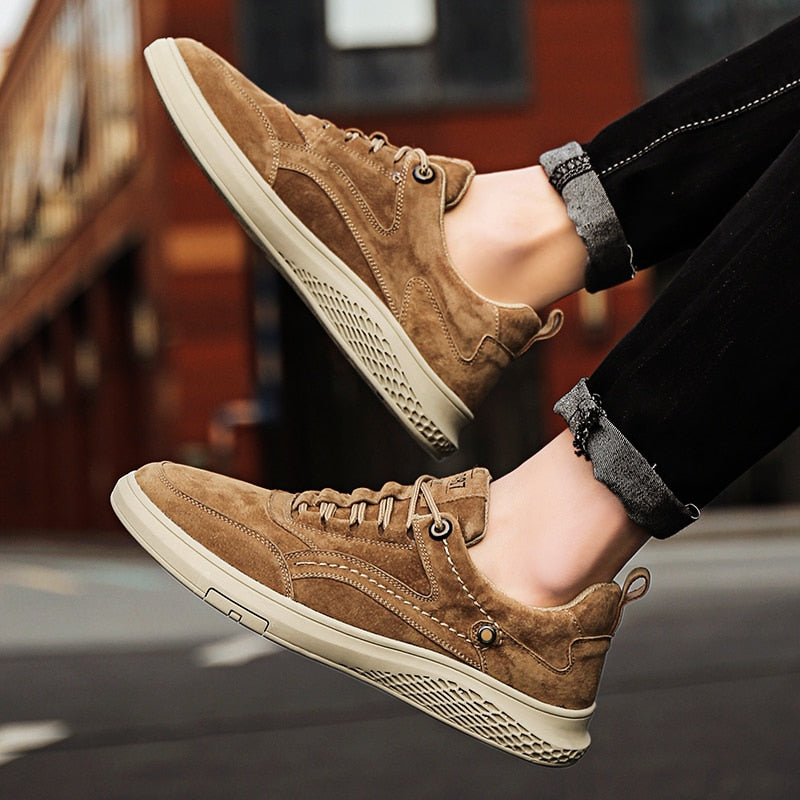 Heren Suède Leren Sneakers – Casual Ademend Schoenen met Comfortabele Zool en Duurzame Loopzool