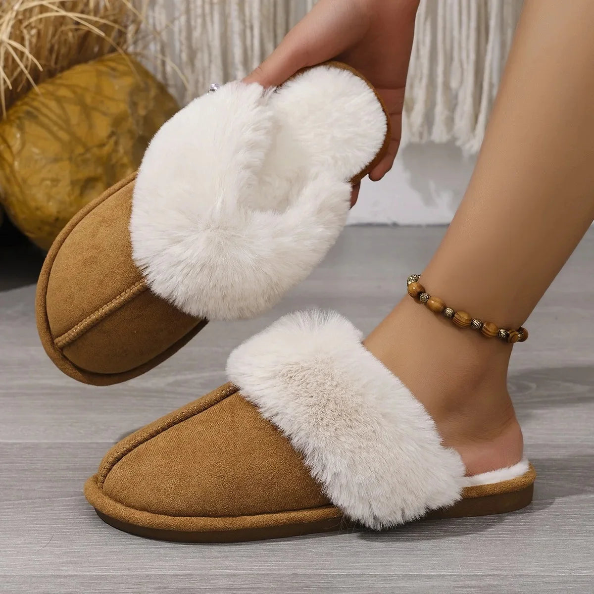 Dames Grote Maten Slip-On Pantoffels – Warme Katoenen Slippers met Zachte Zool voor Binnen & Buiten