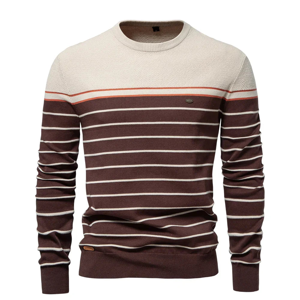 Herentrui met Strepen – Slim Fit Katoenen Gebreide Pullover met Modern Design en Comfort