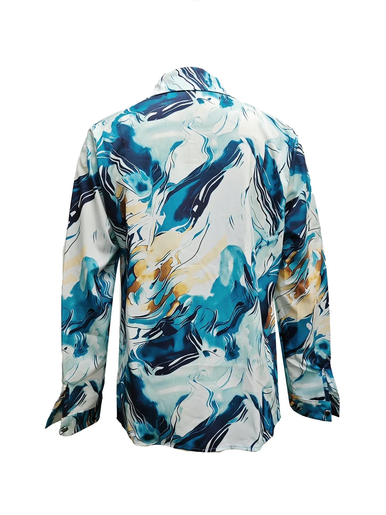 Satijn-Zijde Mix Overhemd met Marmerglans Print – Losvallend, Stijlvol en Elegant