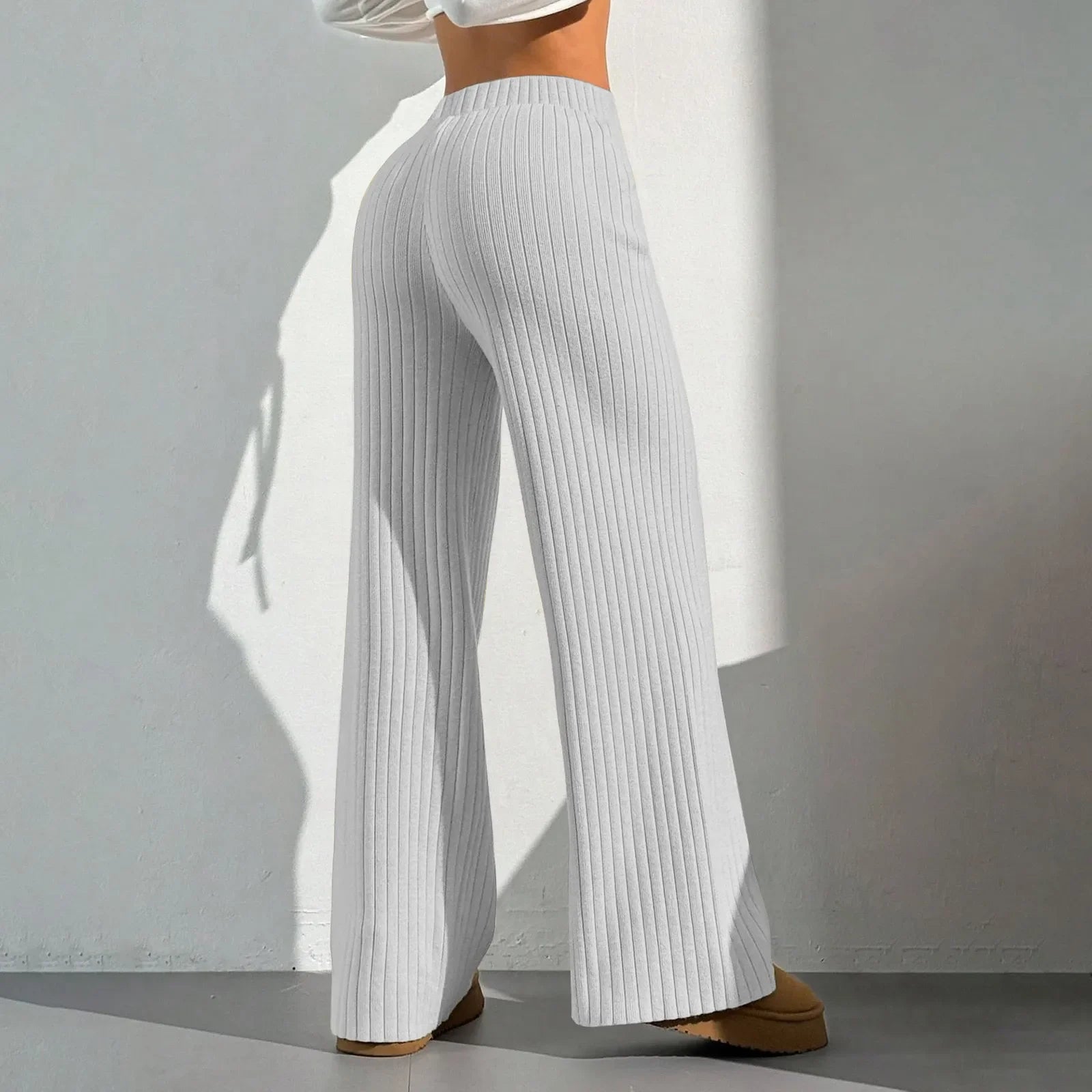 Ribbroek Dames – Comfortabele Wide Leg Lounge Pants met Elastische Taille