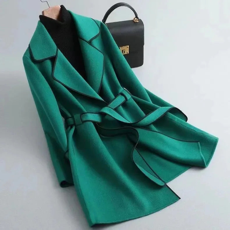 Gestrikte Wrap Jas – Elegante Wolmix Jas met Tailleceintuur