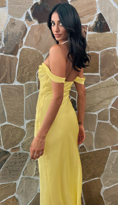 Off-shoulder Satijnen Jurk – Elegante Midi Jurk voor Feest & Speciale Gelegenheden